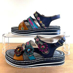 L’Artiste Spring Step Rebecka leather colorful flowered sandals US 9 / EU 40